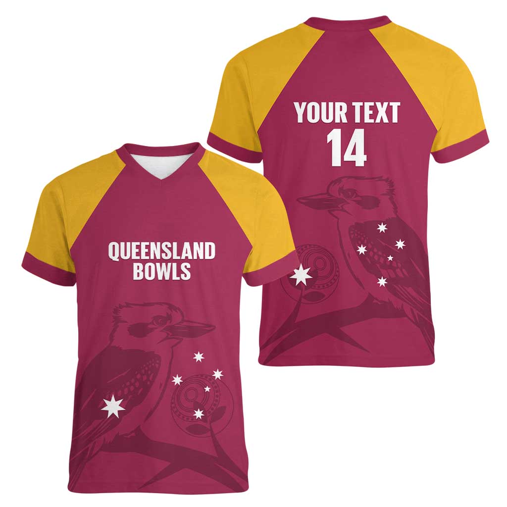 Custom Queensland Bowls Australia Women V-Neck T-Shirt Go Champions QLD Kookaburra - Aussie Hoodie