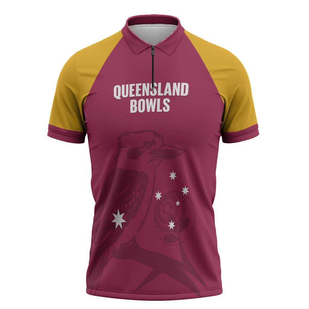 Custom Queensland Bowls Australia Zipper Polo Shirt Go Champions QLD Kookaburra - Aussie Hoodie