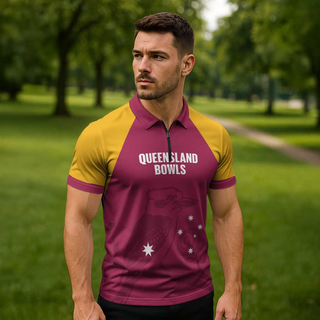 Custom Queensland Bowls Australia Zipper Polo Shirt Go Champions QLD Kookaburra - Aussie Hoodie