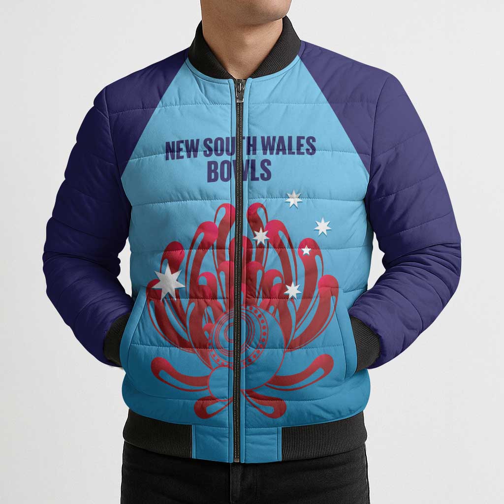 Custom New South Wales Bowls Australia Bomber Puffer Jacket Go Champions NSW Waratah - Aussie Hoodie