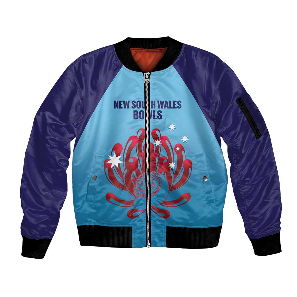 Custom New South Wales Bowls Australia Sleeve Zip Bomber Jacket Go Champions NSW Waratah - Aussie Hoodie