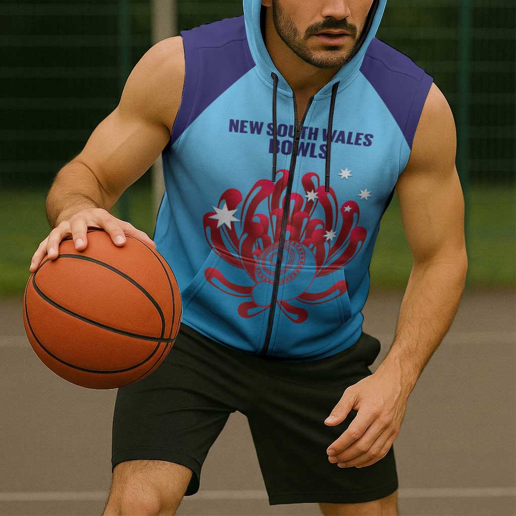 Custom New South Wales Bowls Australia Sleeveless Zip Hoodie Go Champions NSW Waratah LT14