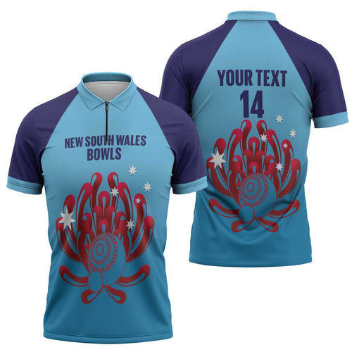 Custom New South Wales Bowls Australia Zipper Polo Shirt Go Champions NSW Waratah - Aussie Hoodie
