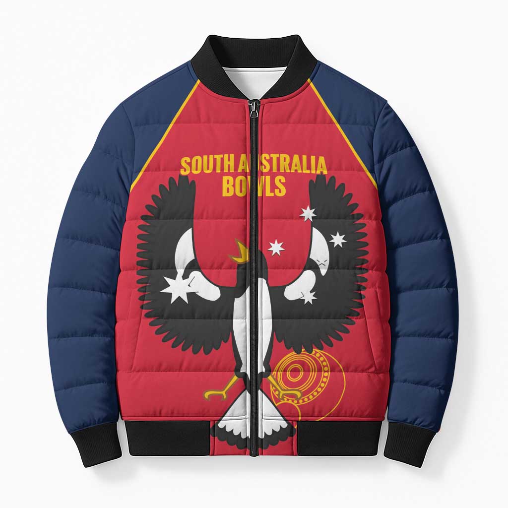 Custom South Australia Bowls Bomber Puffer Jacket Go Champions SA Piping Shrike - Aussie Hoodie