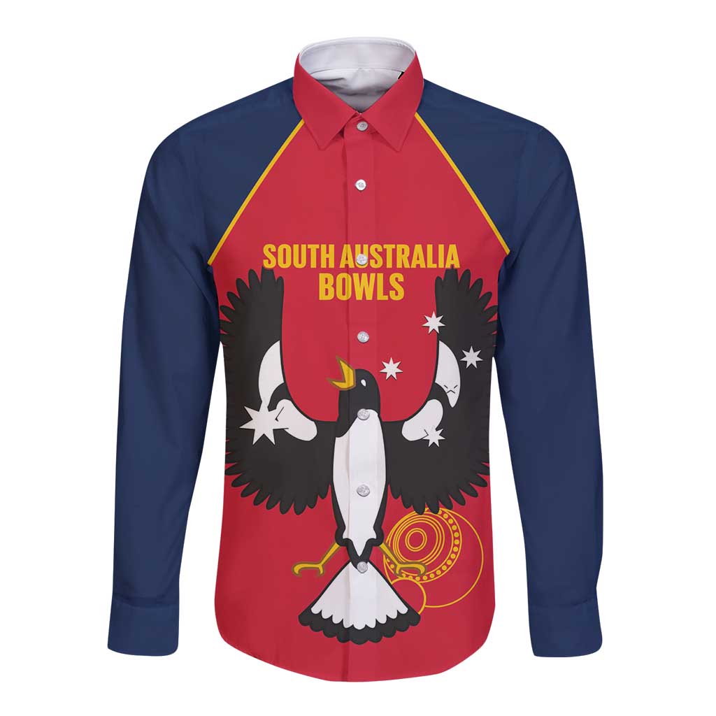 Custom South Australia Bowls Long Sleeve Button Shirt Go Champions SA Piping Shrike - Aussie Hoodie