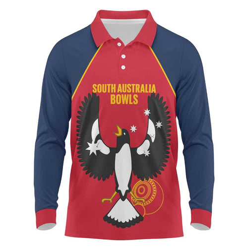 Custom South Australia Bowls Long Sleeve Polo Shirt Go Champions SA Piping Shrike - Aussie Hoodie