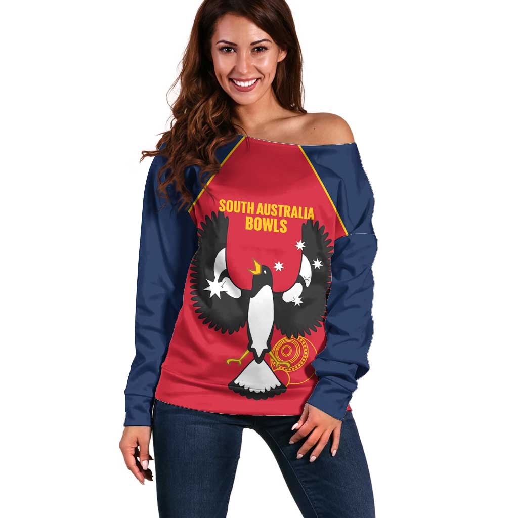 Custom South Australia Bowls Off Shoulder Sweater Go Champions SA Piping Shrike - Aussie Hoodie