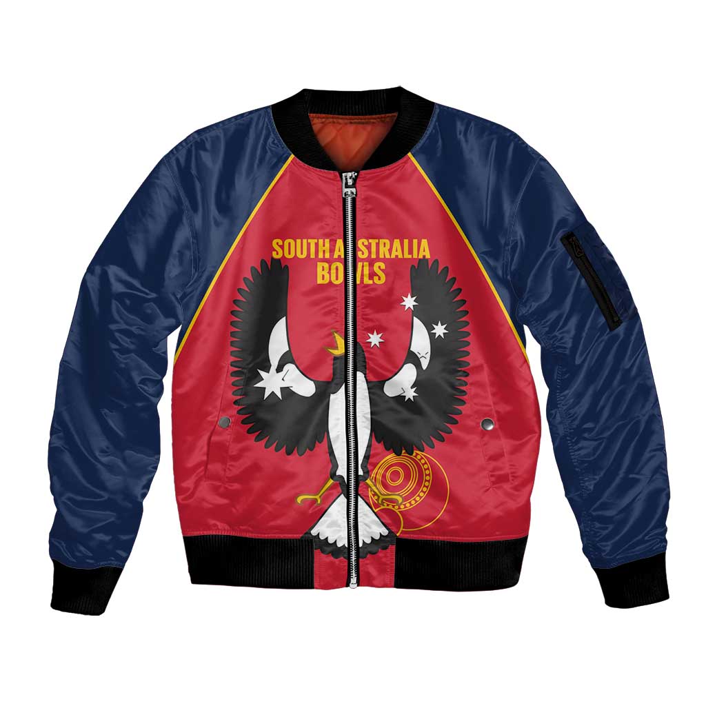 Custom South Australia Bowls Sleeve Zip Bomber Jacket Go Champions SA Piping Shrike - Aussie Hoodie