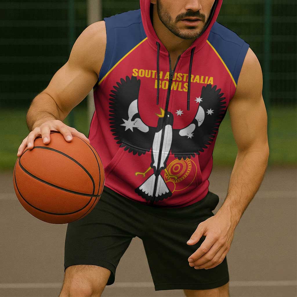 Custom South Australia Bowls Sleeveless Zip Hoodie Go Champions SA Piping Shrike LT14