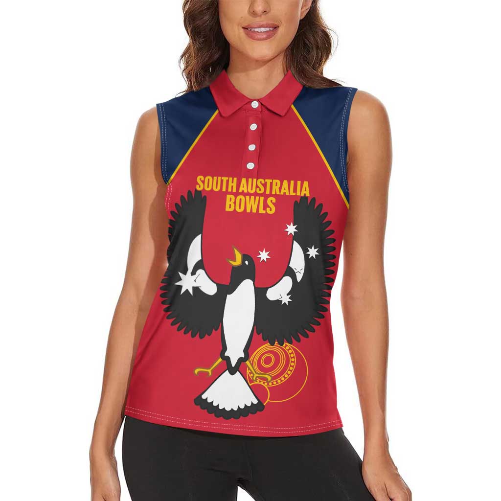 Custom South Australia Bowls Women Sleeveless Polo Shirt Go Champions SA Piping Shrike - Aussie Hoodie
