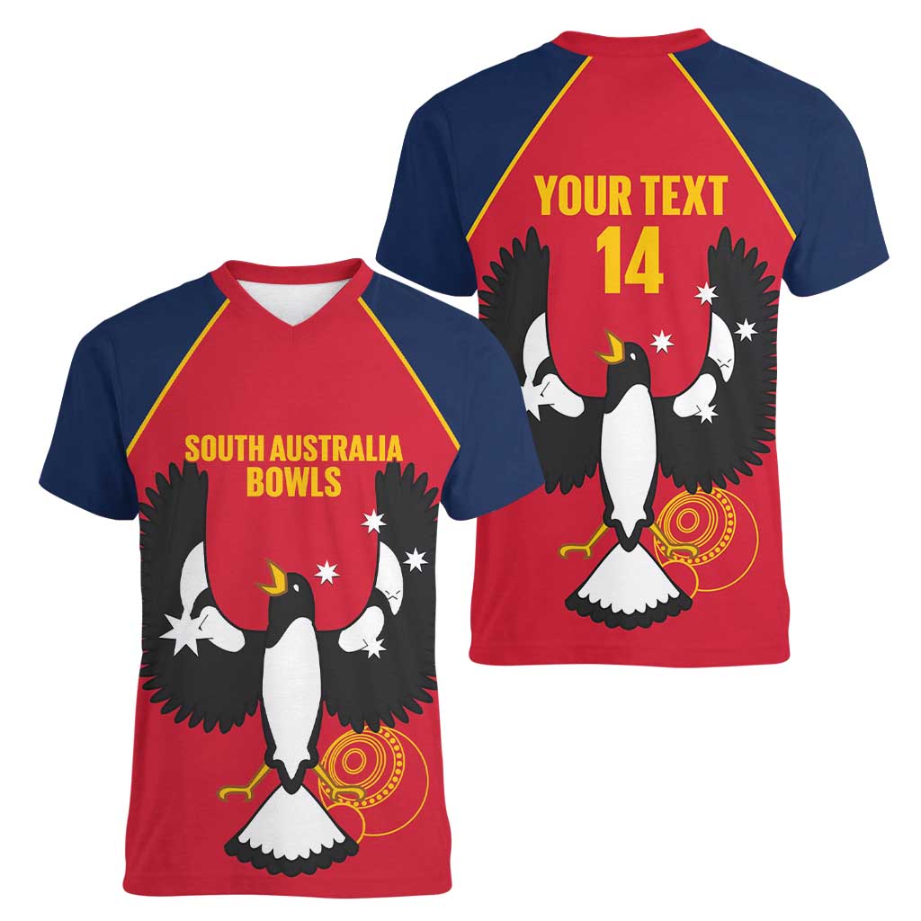 Custom South Australia Bowls Women V-Neck T-Shirt Go Champions SA Piping Shrike - Aussie Hoodie