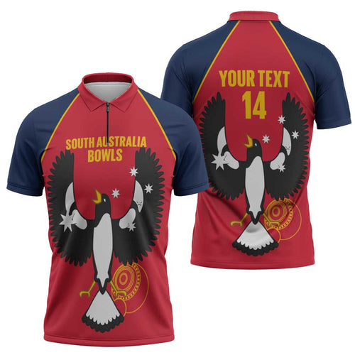 Custom South Australia Bowls Zipper Polo Shirt Go Champions SA Piping Shrike - Aussie Hoodie