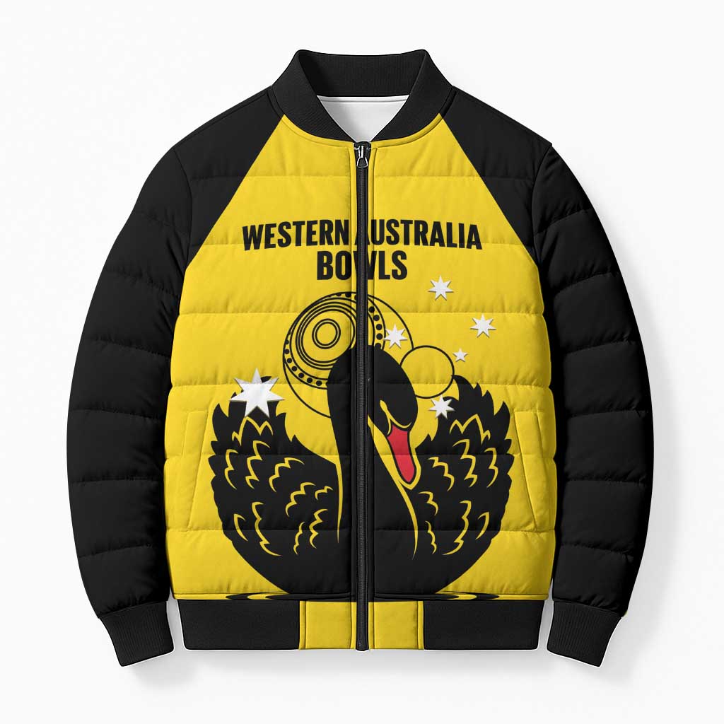 Custom Western Australia Bowls Bomber Puffer Jacket Go Champions WA Black Swan - Aussie Hoodie