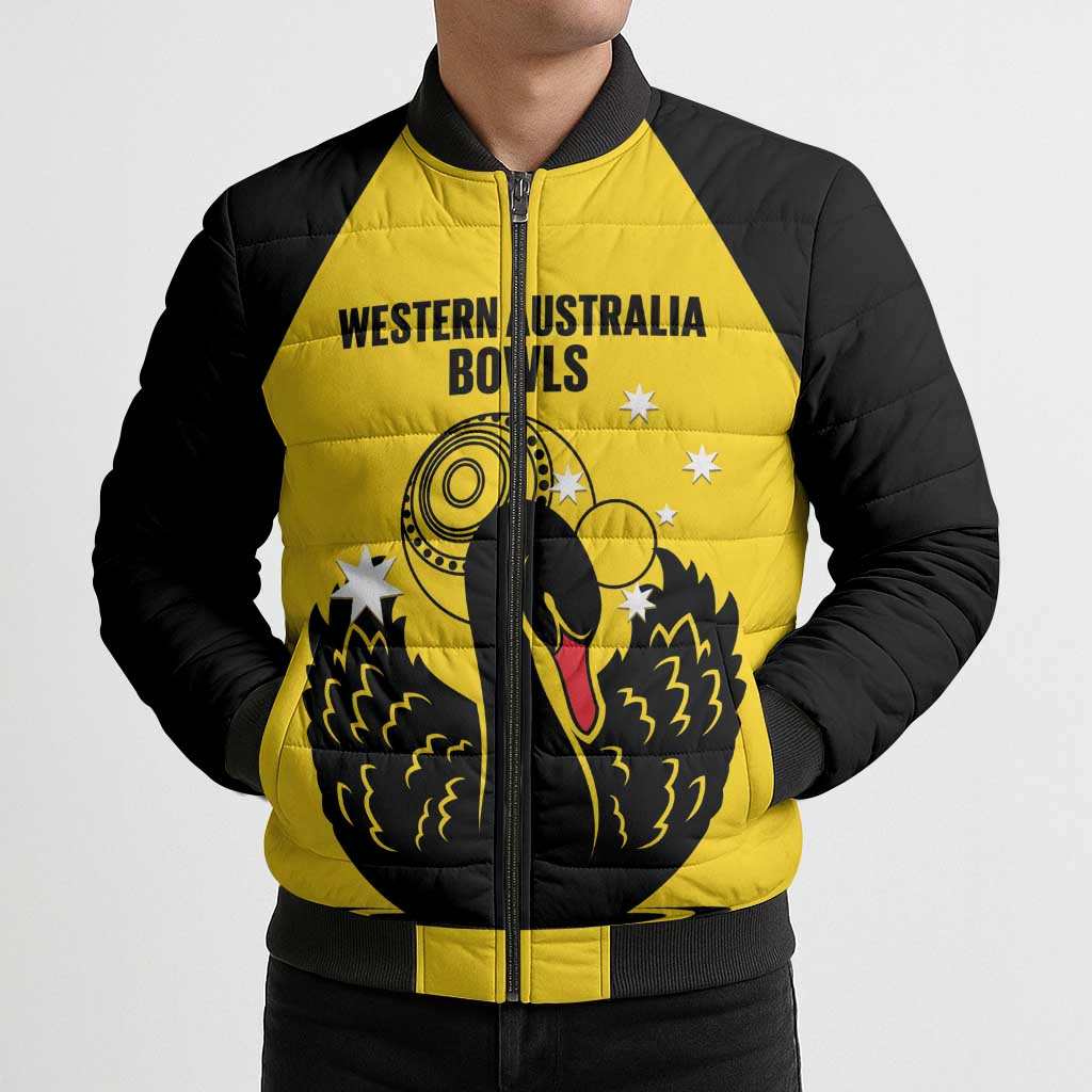 Custom Western Australia Bowls Bomber Puffer Jacket Go Champions WA Black Swan - Aussie Hoodie