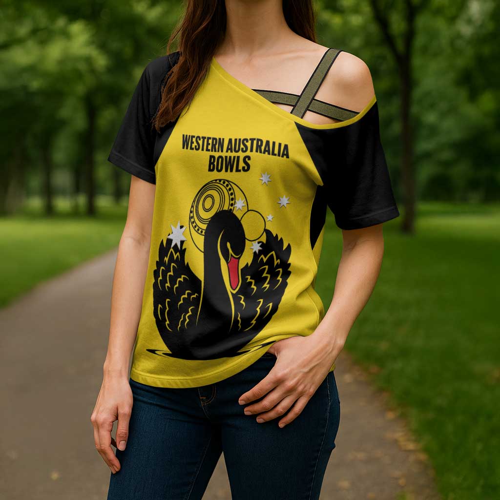 Custom Western Australia Bowls Cross Shoulder Shirt Go Champions WA Black Swan - Aussie Hoodie