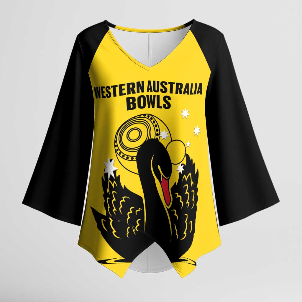 Custom Western Australia Bowls Kimono Sleeve Blouse Go Champions WA Black Swan - Aussie Hoodie