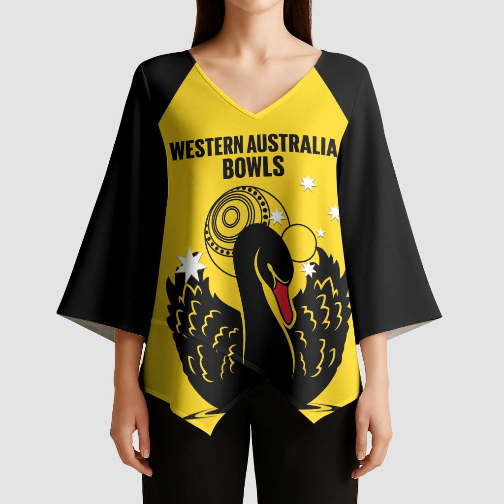Custom Western Australia Bowls Kimono Sleeve Blouse Go Champions WA Black Swan - Aussie Hoodie