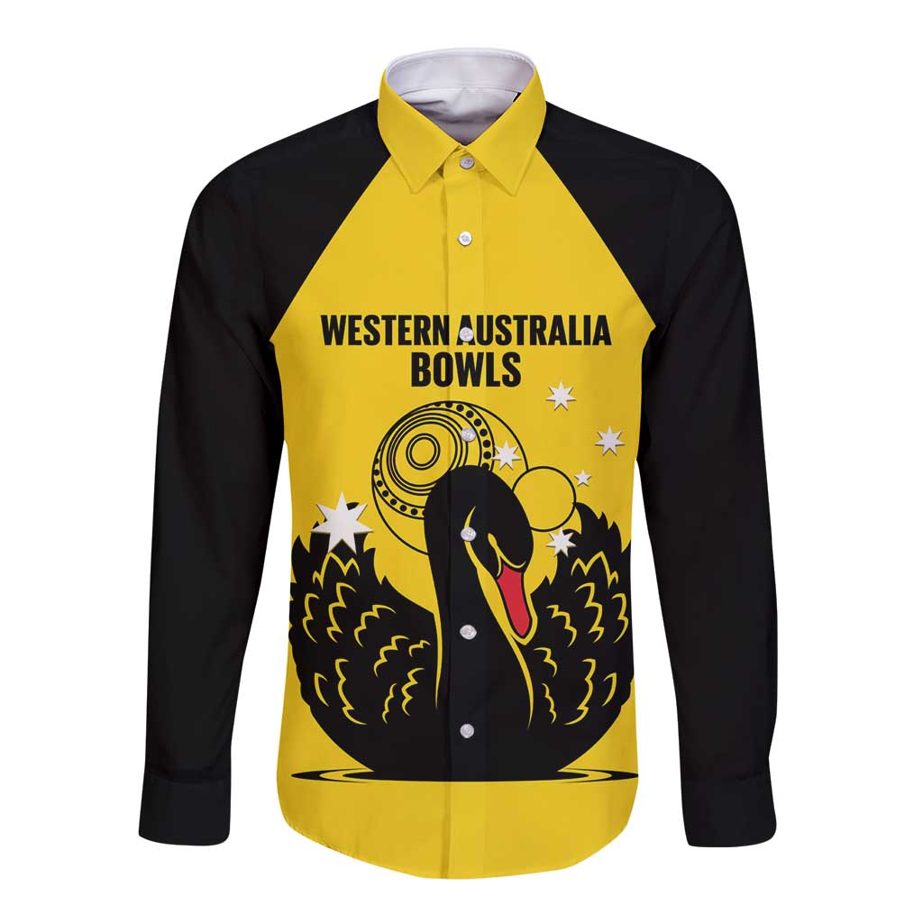 Custom Western Australia Bowls Long Sleeve Button Shirt Go Champions WA Black Swan - Aussie Hoodie