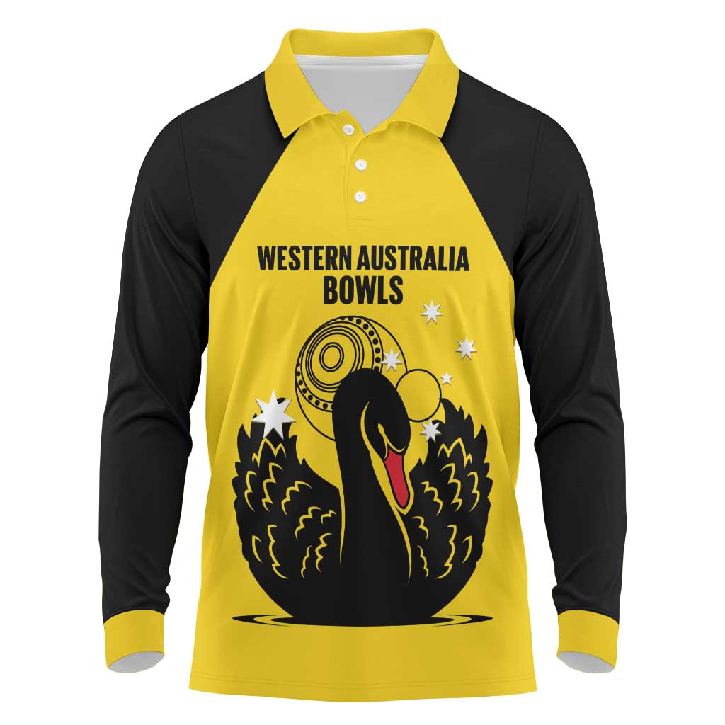 Custom Western Australia Bowls Long Sleeve Polo Shirt Go Champions WA Black Swan - Aussie Hoodie