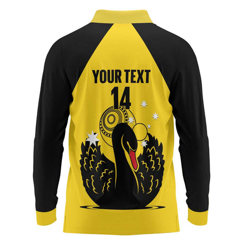 Custom Western Australia Bowls Long Sleeve Polo Shirt Go Champions WA Black Swan - Aussie Hoodie