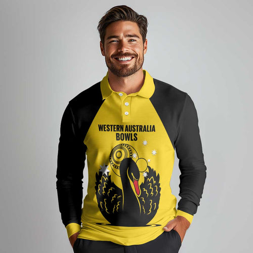 Custom Western Australia Bowls Long Sleeve Polo Shirt Go Champions WA Black Swan - Aussie Hoodie