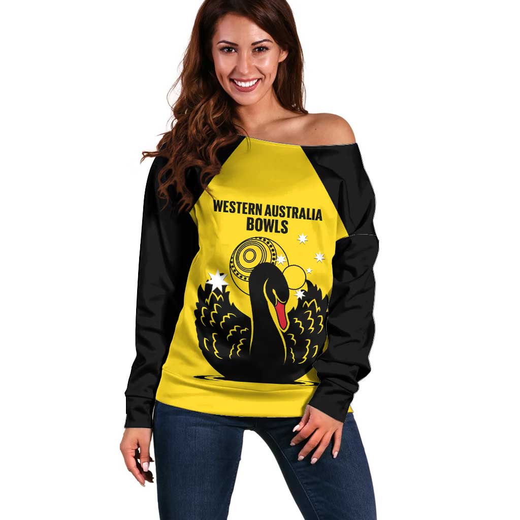 Custom Western Australia Bowls Off Shoulder Sweater Go Champions WA Black Swan - Aussie Hoodie