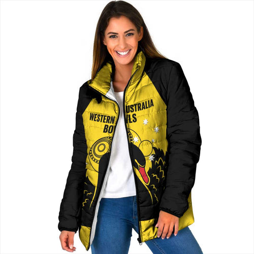 Custom Western Australia Bowls Padded Jacket Go Champions WA Black Swan - Aussie Hoodie