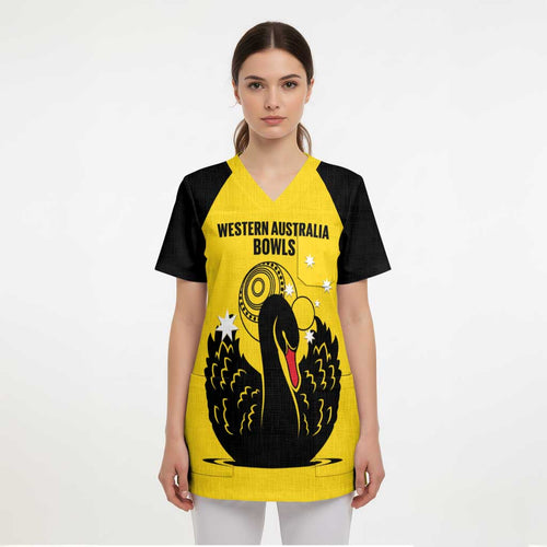 Custom Western Australia Bowls Scrub Top Go Champions WA Black Swan - Aussie Hoodie