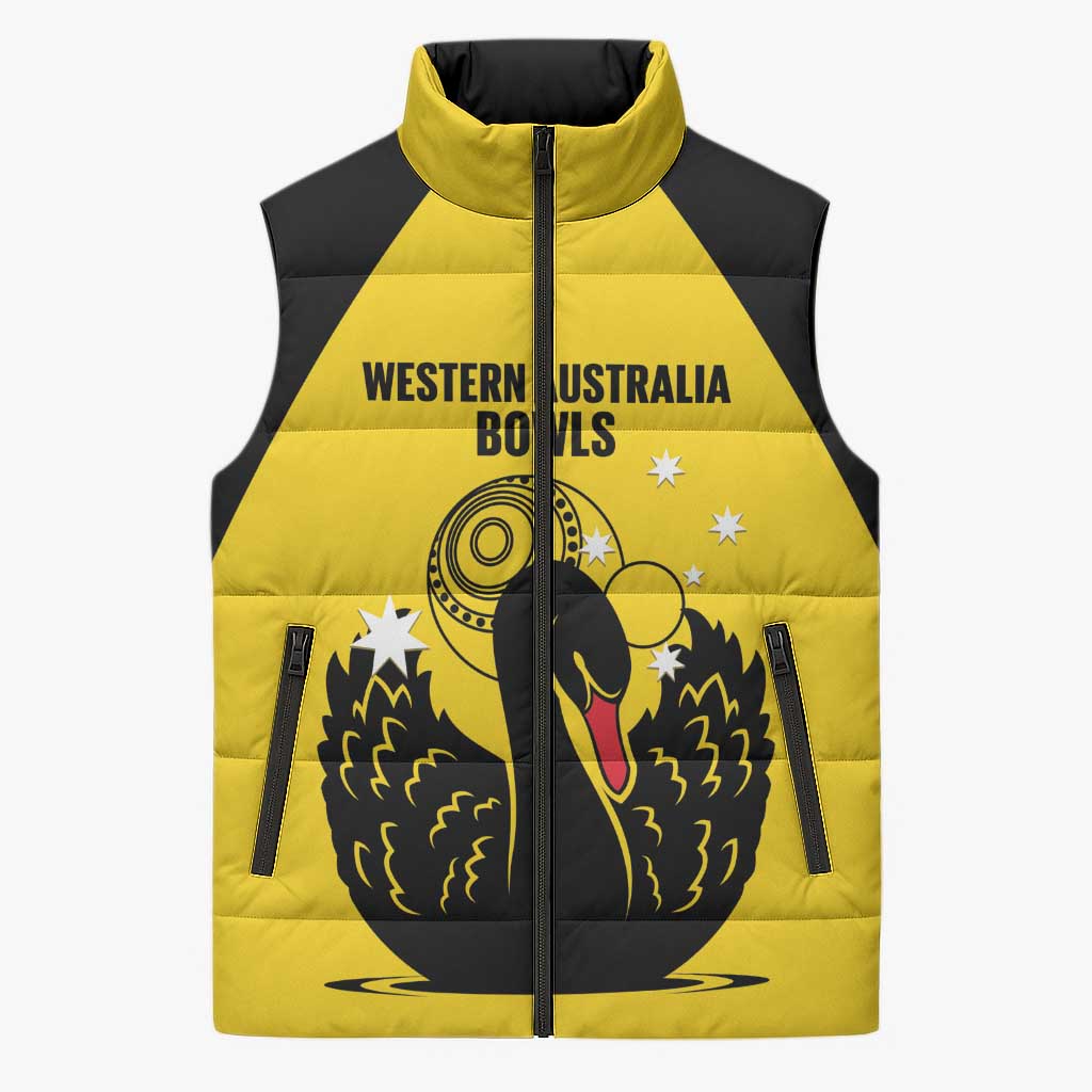 Custom Western Australia Bowls Sleeveless Puffer Jacket Go Champions WA Black Swan - Aussie Hoodie