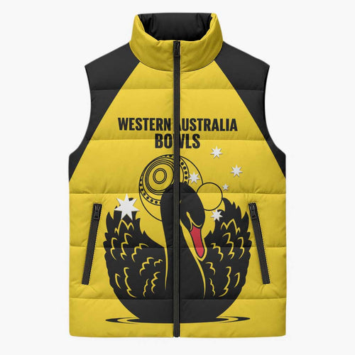 Custom Western Australia Bowls Sleeveless Puffer Jacket Go Champions WA Black Swan - Aussie Hoodie