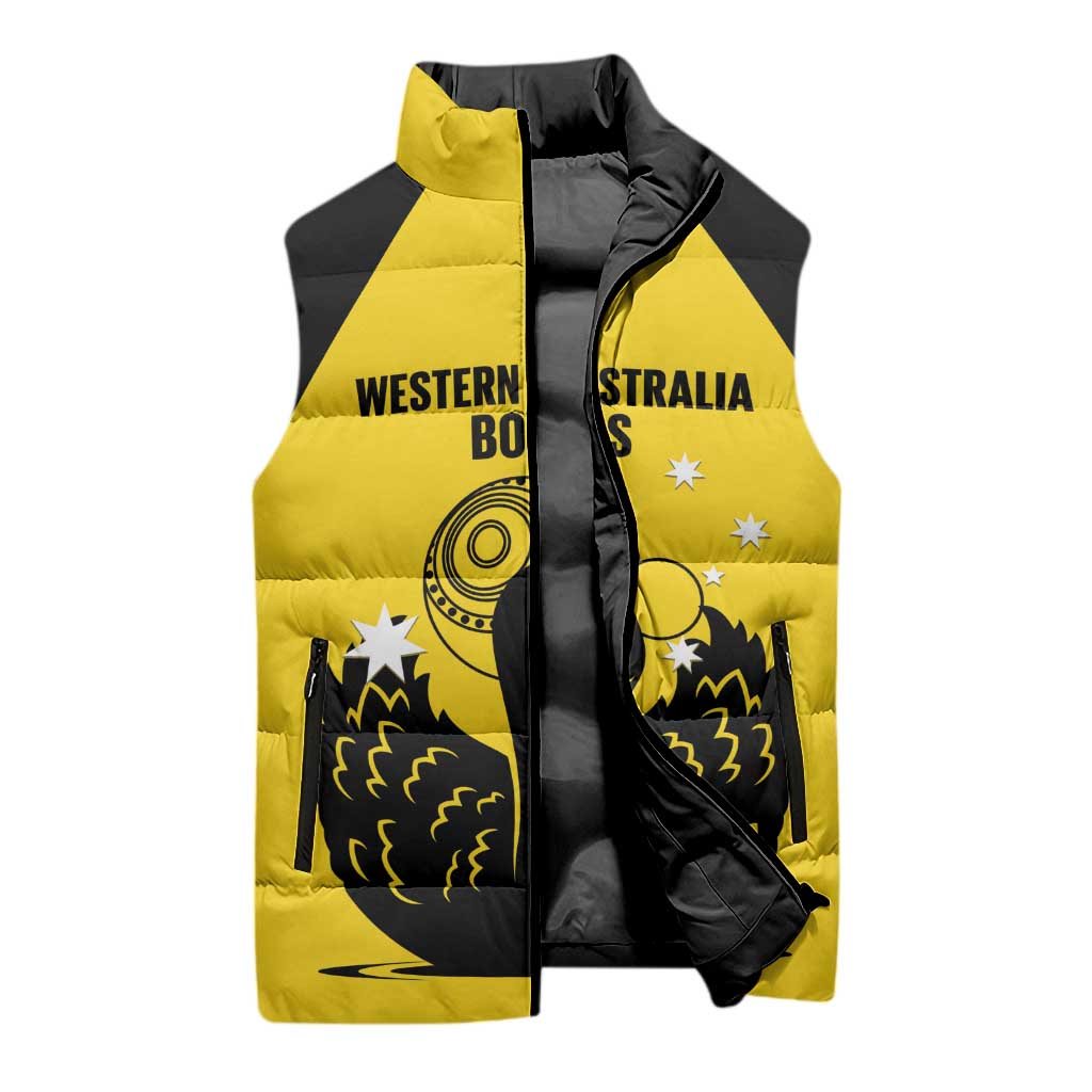 Custom Western Australia Bowls Sleeveless Puffer Jacket Go Champions WA Black Swan - Aussie Hoodie