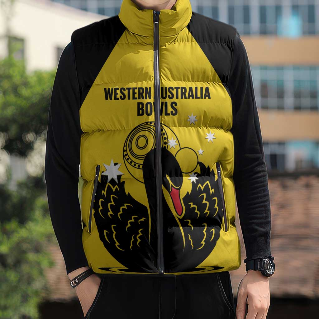 Custom Western Australia Bowls Sleeveless Puffer Jacket Go Champions WA Black Swan - Aussie Hoodie