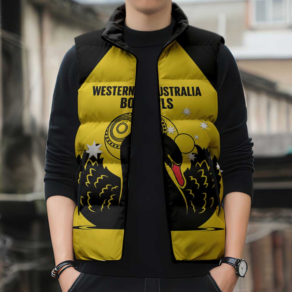 Custom Western Australia Bowls Sleeveless Puffer Jacket Go Champions WA Black Swan - Aussie Hoodie
