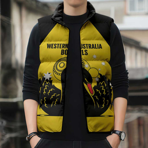 Custom Western Australia Bowls Sleeveless Puffer Jacket Go Champions WA Black Swan - Aussie Hoodie