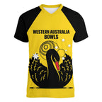 Custom Western Australia Bowls Women V-Neck T-Shirt Go Champions WA Black Swan - Aussie Hoodie