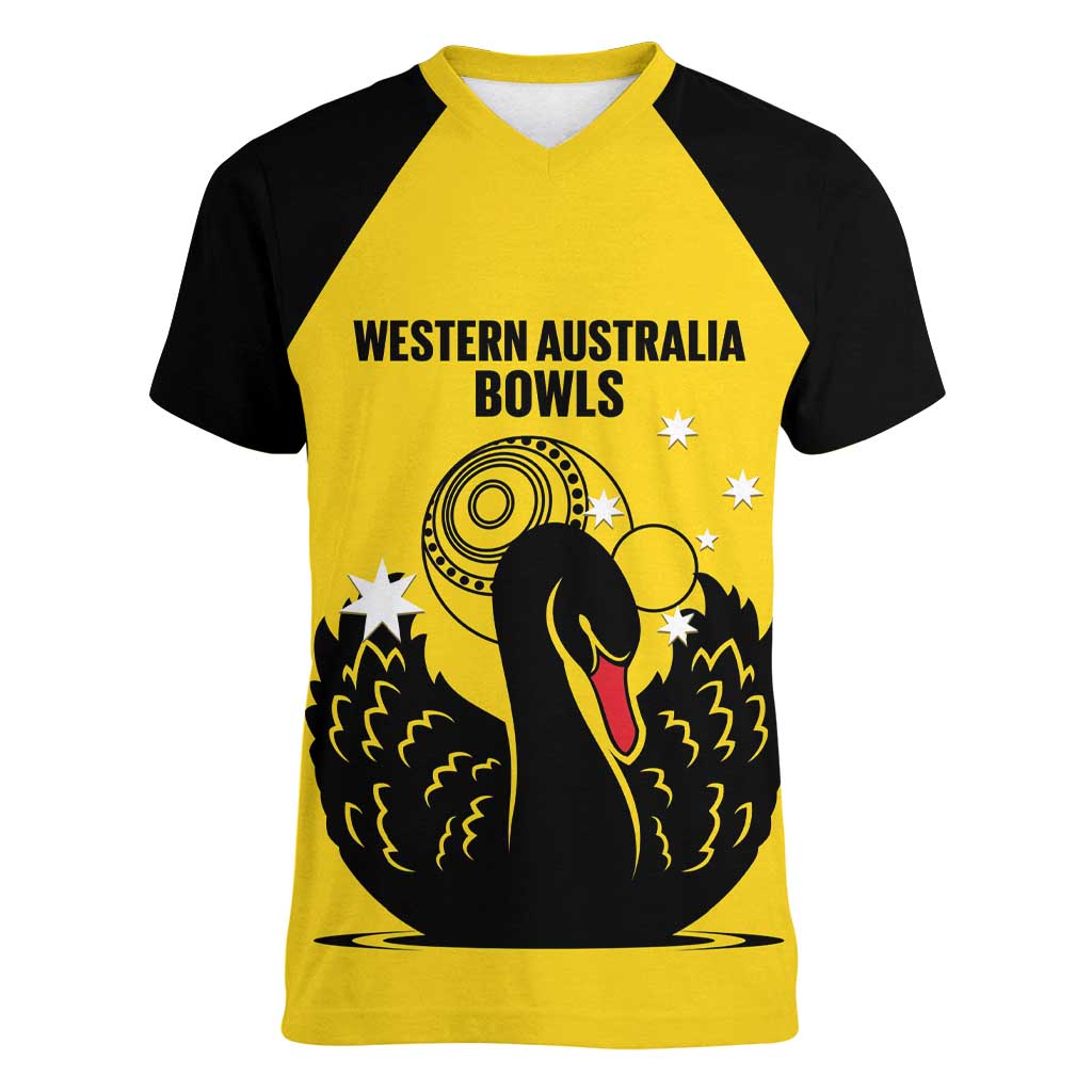 Custom Western Australia Bowls Women V-Neck T-Shirt Go Champions WA Black Swan - Aussie Hoodie