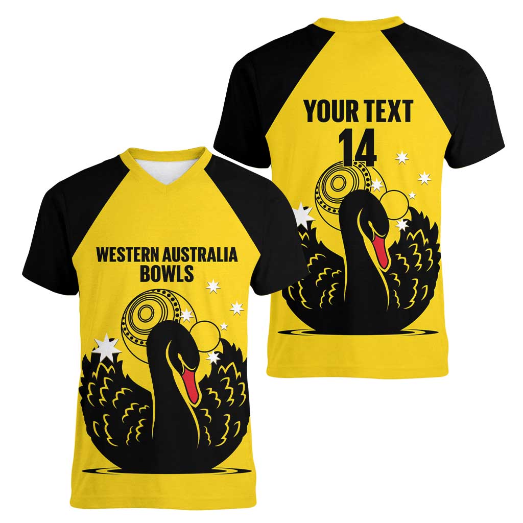 Custom Western Australia Bowls Women V-Neck T-Shirt Go Champions WA Black Swan - Aussie Hoodie