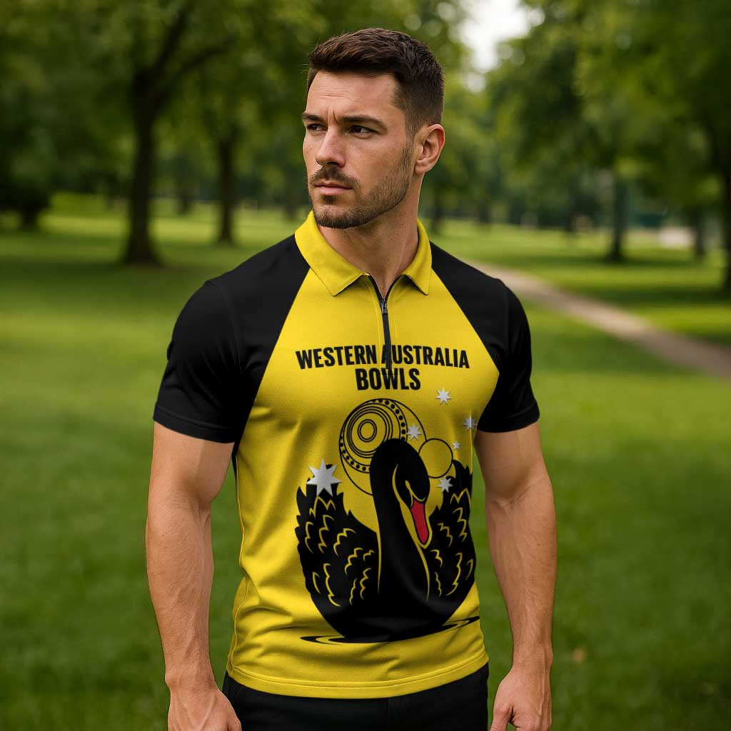 Custom Western Australia Bowls Zipper Polo Shirt Go Champions WA Black Swan - Aussie Hoodie