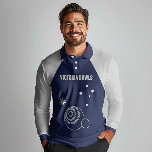 Custom Victoria Bowls Australia Long Sleeve Polo Shirt Go Champions Garden State - Aussie Hoodie