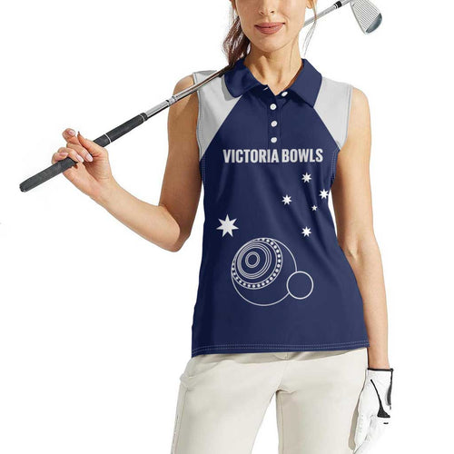 Custom Victoria Bowls Australia Women Sleeveless Polo Shirt Go Champions Garden State - Aussie Hoodie