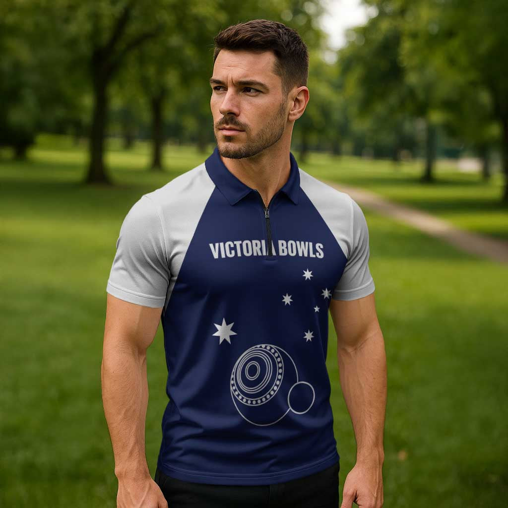 Custom Victoria Bowls Australia Zipper Polo Shirt Go Champions Garden State - Aussie Hoodie