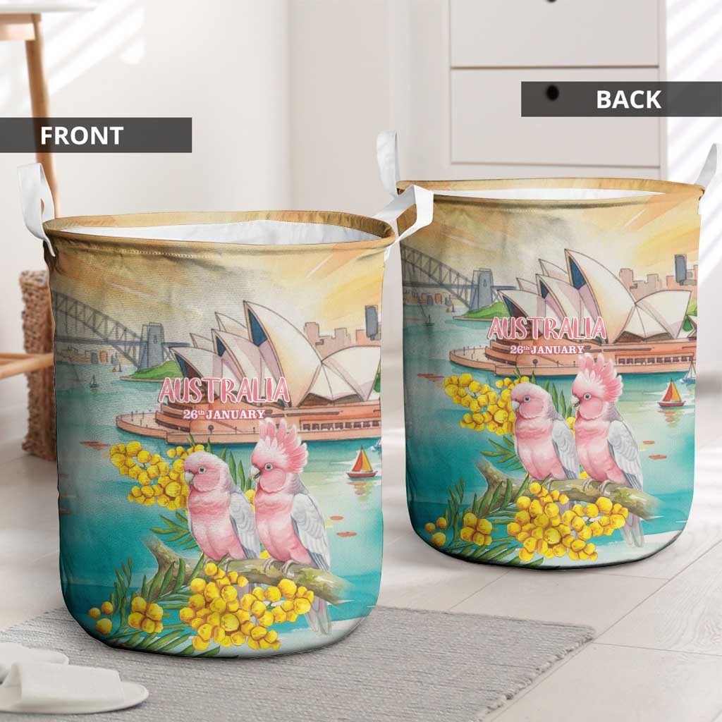 Pink Galah Australia Day Laundry Basket Aussie Sydney Opera House Watercolor Stylized - Aussie Hoodie