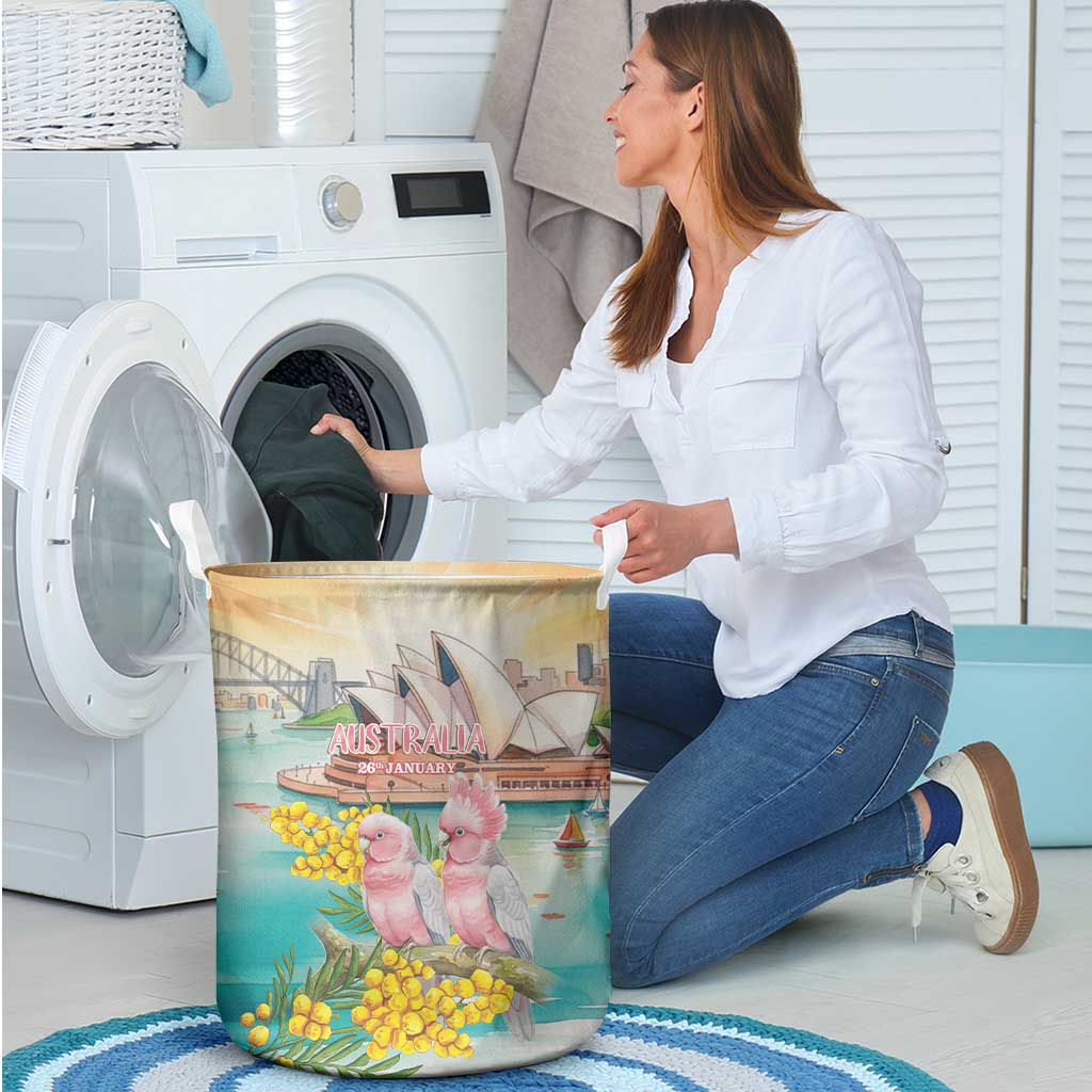 Pink Galah Australia Day Laundry Basket Aussie Sydney Opera House Watercolor Stylized - Aussie Hoodie