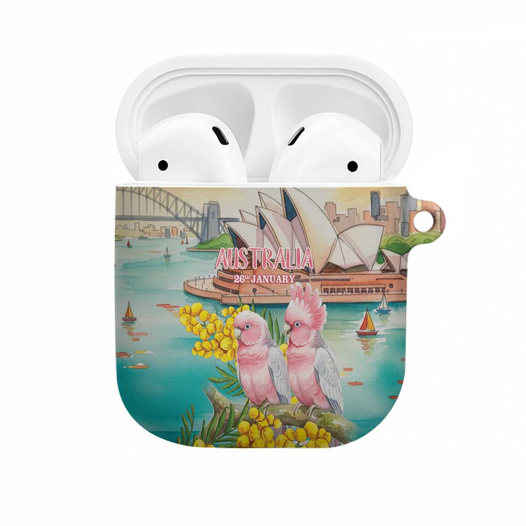 Pink Galah Australia Day AirPods Case Aussie Sydney Opera House Watercolor Stylized - Aussie Hoodie