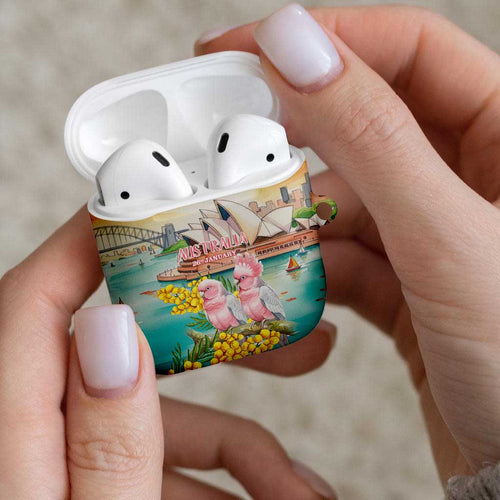 Pink Galah Australia Day AirPods Case Aussie Sydney Opera House Watercolor Stylized - Aussie Hoodie