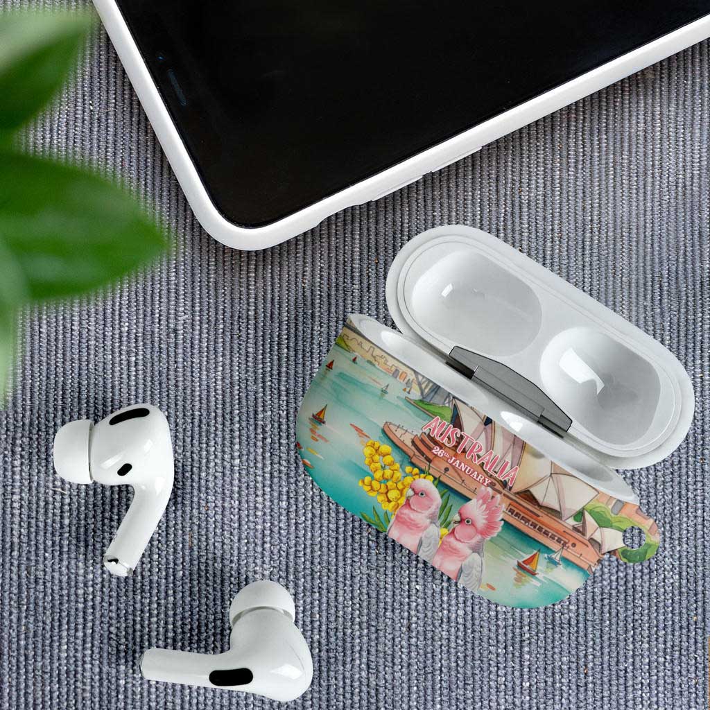 Pink Galah Australia Day AirPods Case Aussie Sydney Opera House Watercolor Stylized - Aussie Hoodie