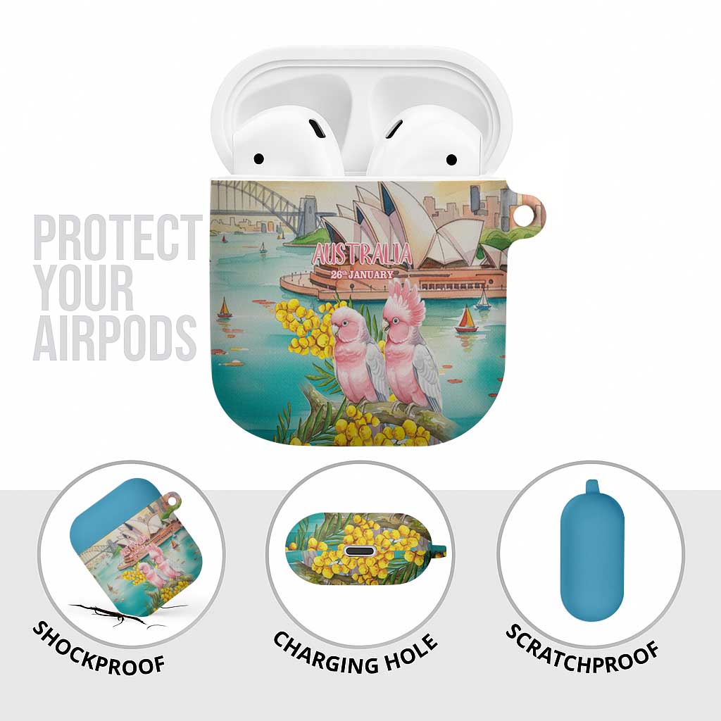Pink Galah Australia Day AirPods Case Aussie Sydney Opera House Watercolor Stylized - Aussie Hoodie