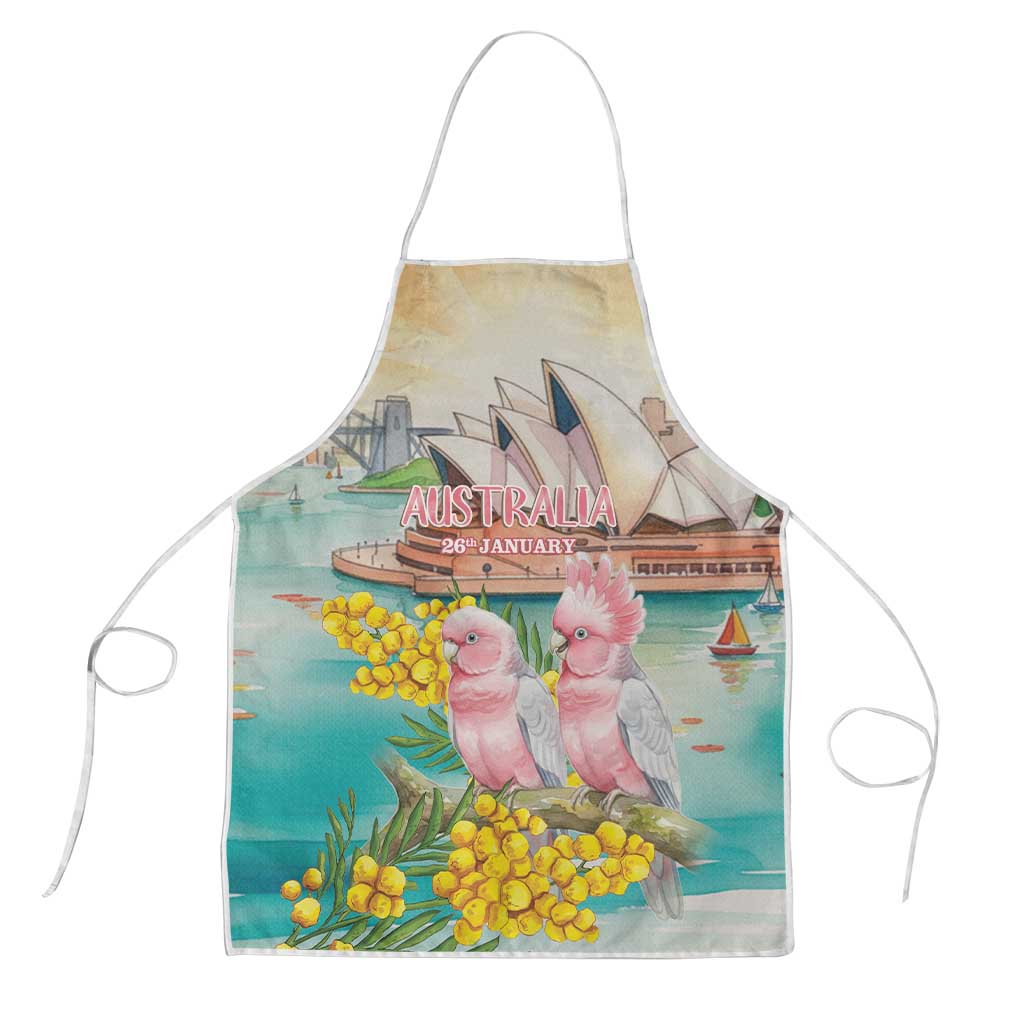 Pink Galah Australia Day Apron Aussie Sydney Opera House Watercolor Stylized - Aussie Hoodie
