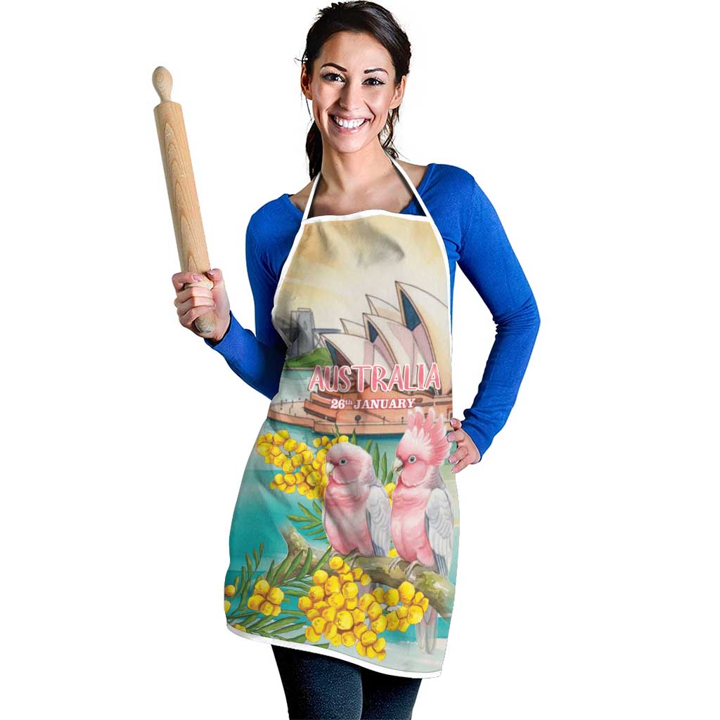 Pink Galah Australia Day Apron Aussie Sydney Opera House Watercolor Stylized - Aussie Hoodie