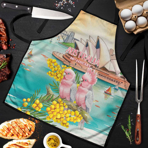Pink Galah Australia Day Apron Aussie Sydney Opera House Watercolor Stylized - Aussie Hoodie